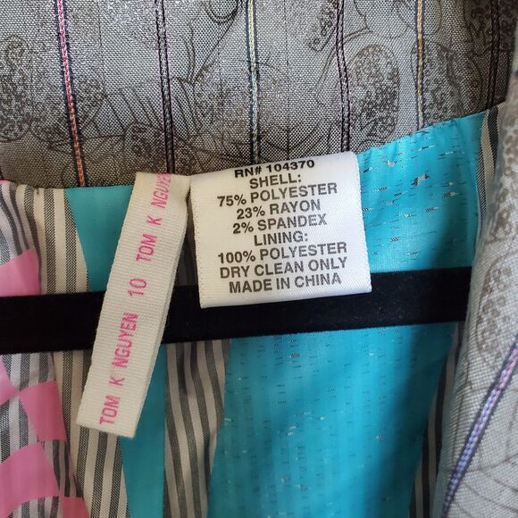 Tom K Nguyen Anthropologie Blazer Brown Floral Strawberry Print Striped Sz 10 - Picture 9 of 10